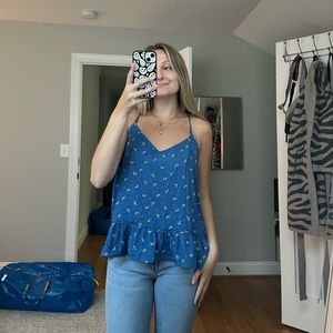 Blue Floral Peplum Tank Top